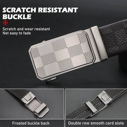 Men's Top Layer Cowhide Ratchet Belt with Scratch Resistant Alloy Automatic Buckle - Business Style Durable Dress Belt