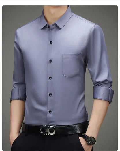 100% Mulberry Silk Shirt Men High Quality Long Sleeve Pocket High-end Business Casual Elastic Anti-wrinkle Non-iron Mens Shirts