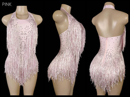 Sparkly Crystals Fringes Bodysuit Sexy Tassel Leotard Jazz Dance Costume One-piece Stage Wear Dancer Performance Show Clothing