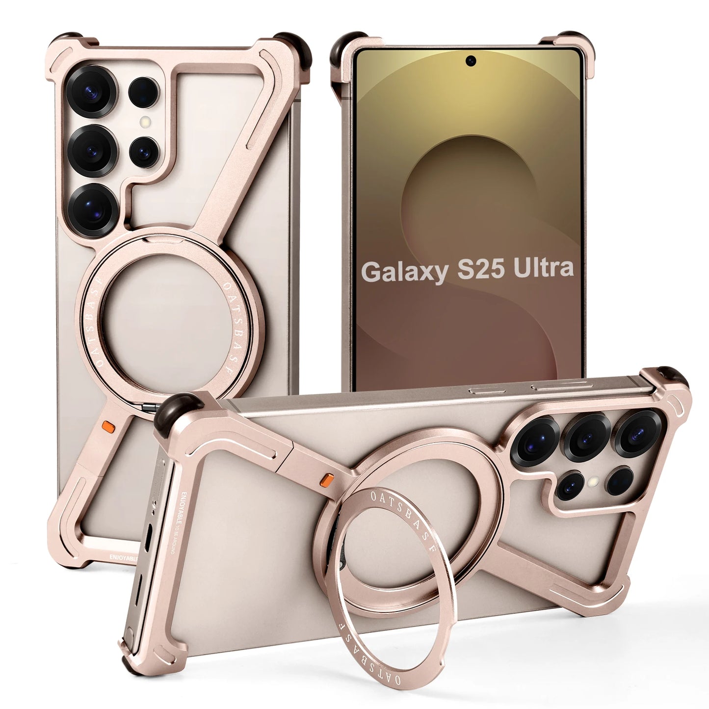 Eary Phone Case for Samsung Galaxy S25 S24 Ultra  with Magsafe Magnetic Ring Stand 360°Rotating Frameless Metal Shockproof Cover