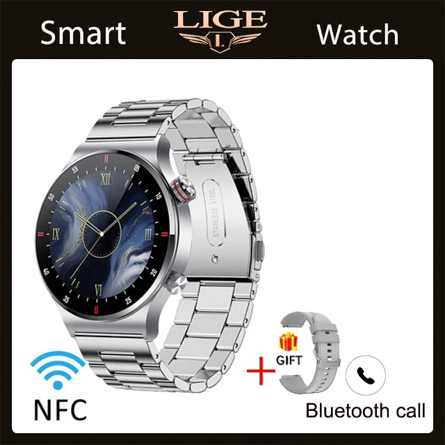 LIGE ECG+PPG Bluetooth Call Smart Watch 2023 Men AMOLED Full Touch Sports NFC Watches Men Smartwatch Waterproof For Android Ios