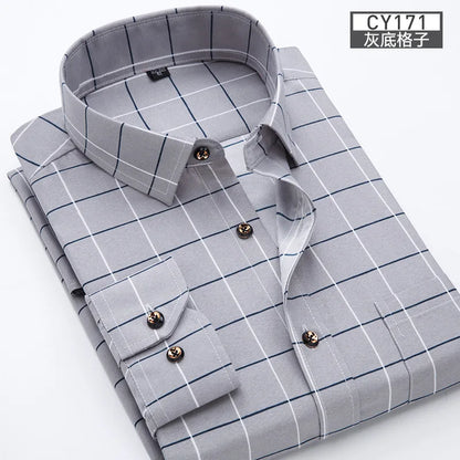 New men's shirt long sleeve thin spring/summer print free ironing business casual slim fashion breathable shirt