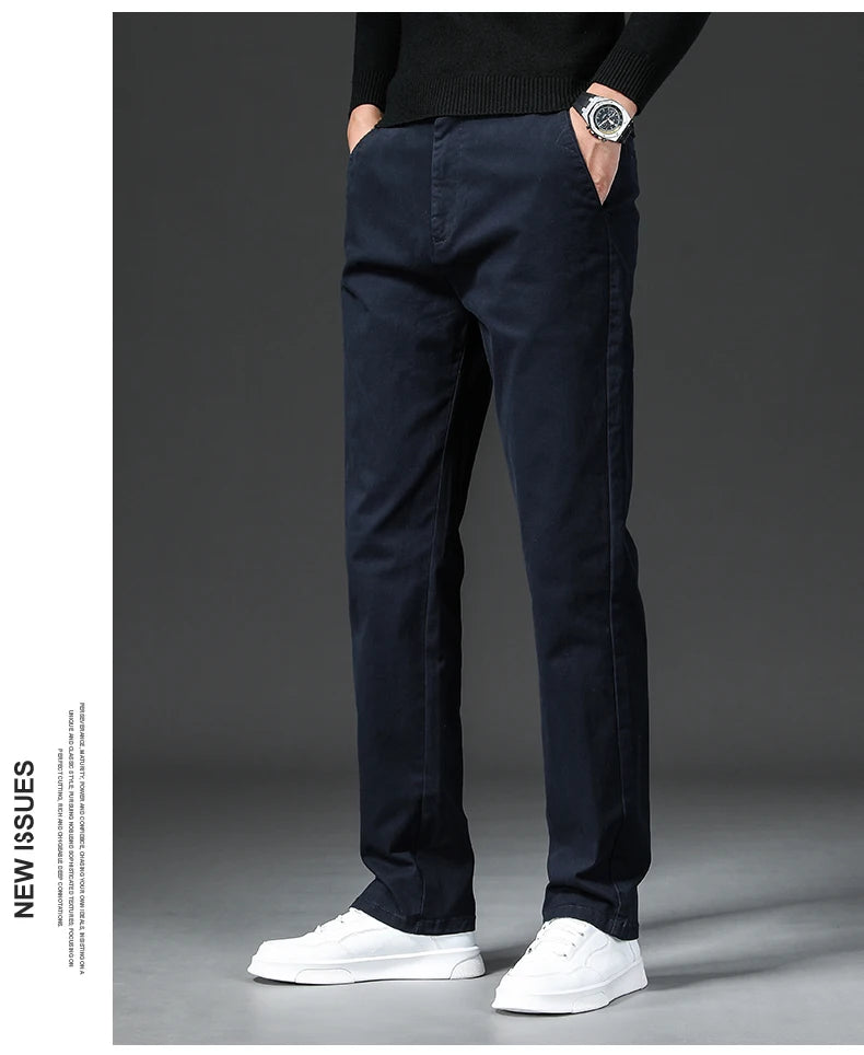 New in Spring Casual Pants Men Straight Fit Cotton Stretch Chino Trouser Male Formal Work Business Dress Khaki Fashion Regular