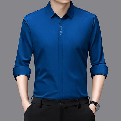 New Men's Business Casual Long Sleeved Solid Color Shirt Wrinkle Resistant Wrinkle Free Comfortable All Season Versatile Top