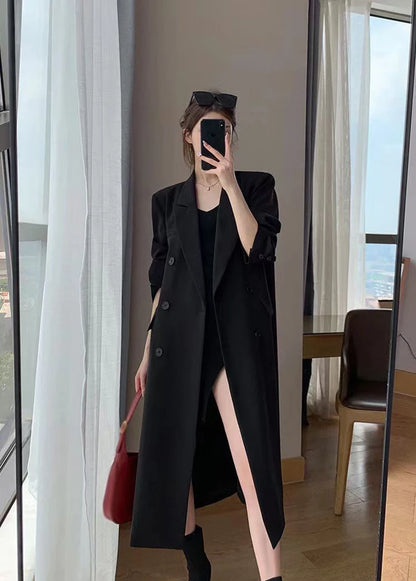 Long Trench Coat Women Office Lady Elegant Double Breasted Blazer Jacket Streetwear Overcoats Korean Harajuku Casual Windbreaker