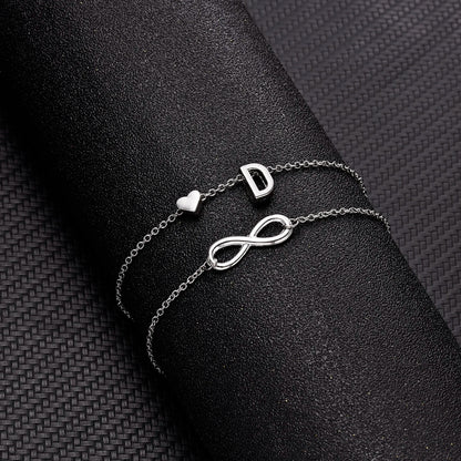 Bohemia A-Z Letter Initial Anklet For Women Silver Color Initial Heart Anklet Bracelet Leg Chain Beach Party Travel Foot Jewelry