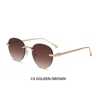 The new frameless and stylishly minimalist sunglasses are versatile with a golden metal frame.