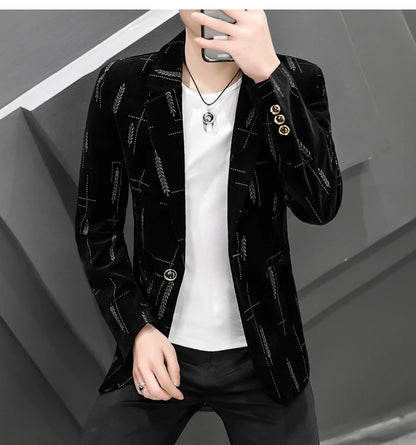 2025 Autumn Men Blazers Luxury Corduroy Casual Slim Suit Jacket Business Social Office Dress Coat Streetwear Jacket Men Clothing