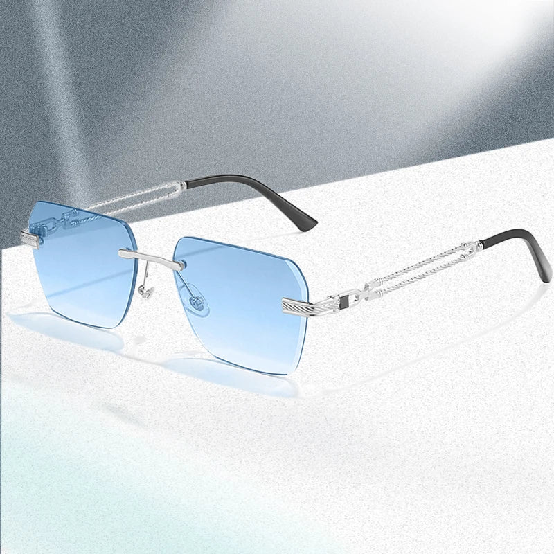 Caterside Rimless Pilot Sunglasses Men Square Metal Frame Women Glasses Travel Party Business UV400 Eyewear Choice for Gifts