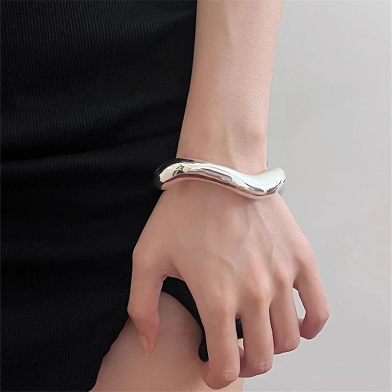 Exaggerated thick heavy metal women's cuff bracelet punk gothic irregular wide arm bracelet jewelry punk men's bracelet