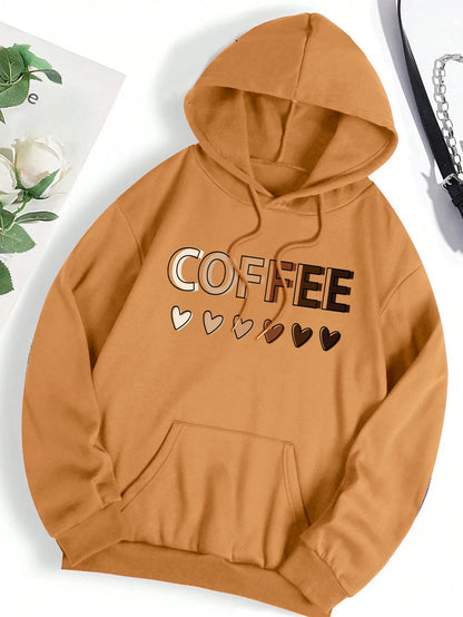 Love Coffee Funny Letter Graphic Printing Hoody Woman Fashion Fleece Sweatshirt Casual S-XXL Hooded Autumn Oversized Clothing