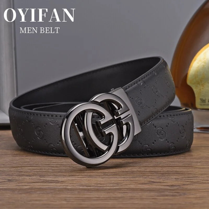 OYIFAN Fashionable Men's Designer Belt in High Quality Genuine Leather, Automatic Buckle Belt with Style Business Belt for Men