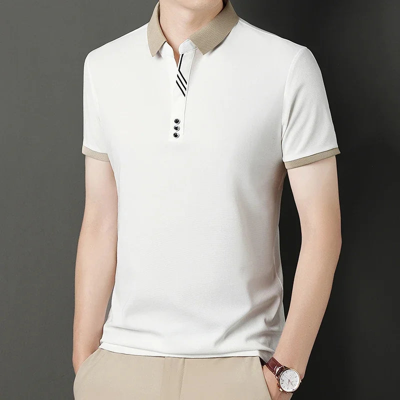 Men's Solid Color Casual Fashion Short Sleeve Polo Shirt Summer Comfortable Top for Business And Leisure