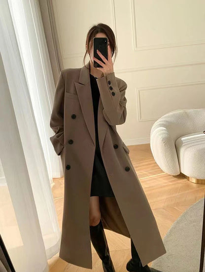 Long Trench Coat Women Office Lady Elegant Double Breasted Blazer Jacket Streetwear Overcoats Korean Harajuku Casual Windbreaker