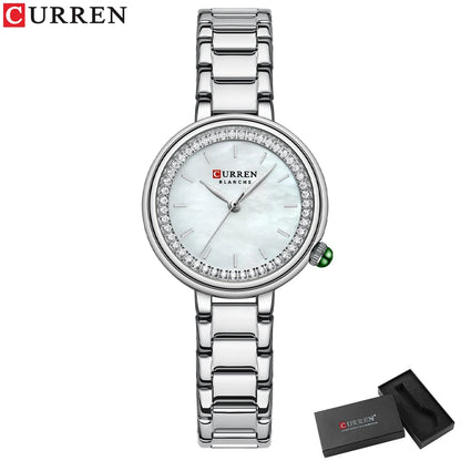 CURREN Luxury Brand Women's Wristwatches with Starry Sky Dial Stainless Steel Band Quartz Watches Ladies Rhinestones Clock