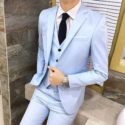 Men Suit Regular Slight Stretch Solid Color Three Piece Set Trousers Blazer Waistcoat Casual For Office Business