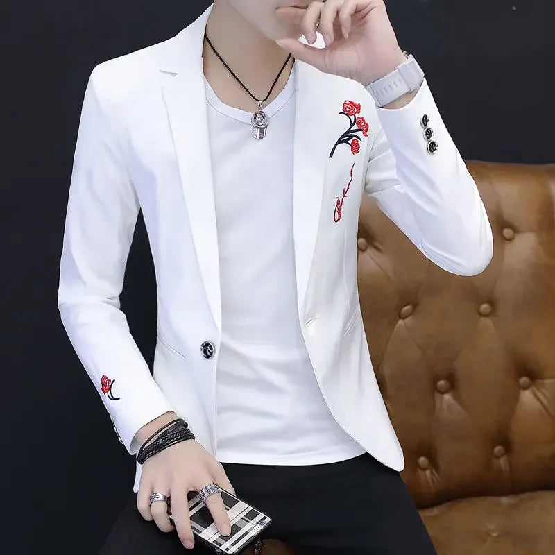 Slim Fit Printed Male Blazer Coat Thin White Men's Suit Jackets Stamp New in Original Classic Simple Breasted Fashion 2024 Suits