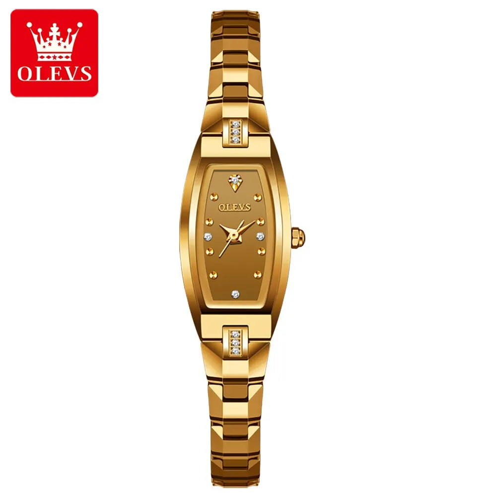 OLEVS Slim Thin Watch for Women Luxury Tungsten Steel Band Tonneau Design Square Shape Elegant Diamond Quartz Ladies Watch