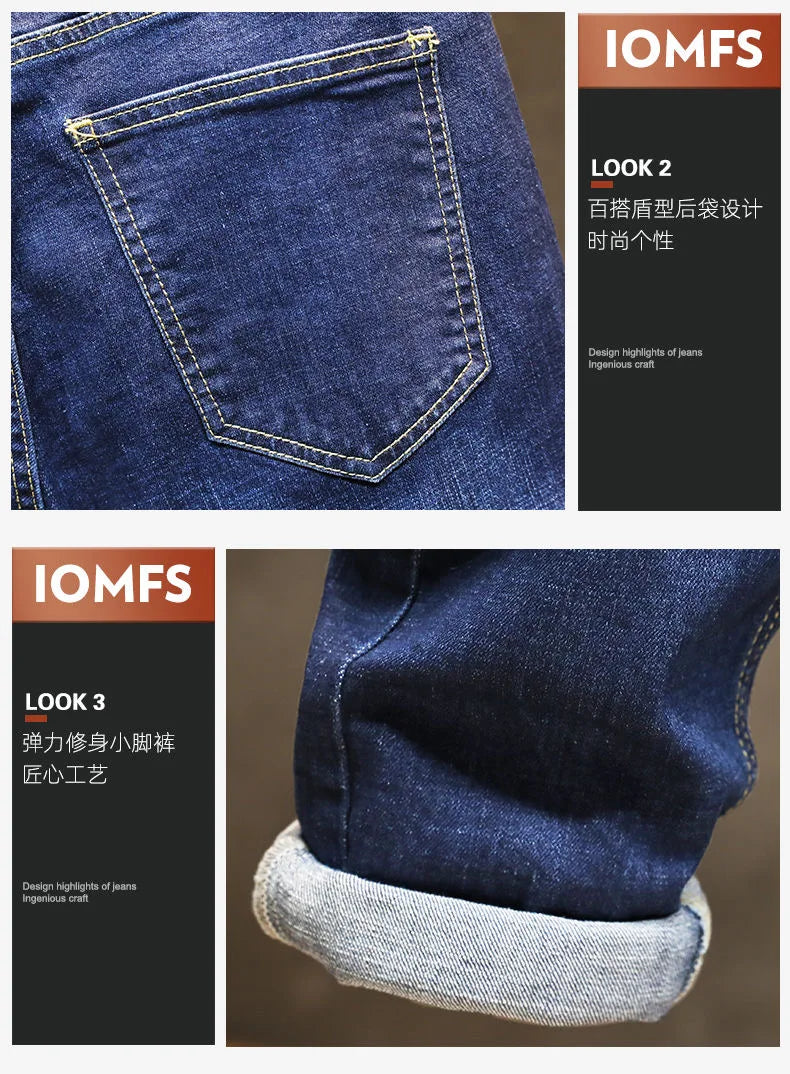 2023 Spring and Autumn New Classic Fashion Solid Color Elastic Small Foot Pants Men's Casual Slim Comfortable High-Quality Jeans