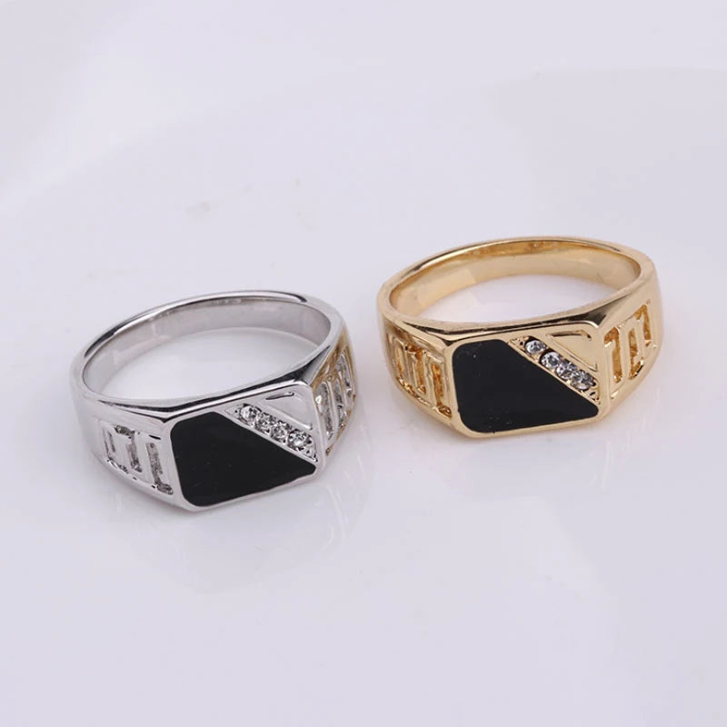 Classic Size 7-12 Good Quality Men Rhineston Jewelry Gold/Silver-Color Black Enamel Male Finger Titanium Stainless Ring