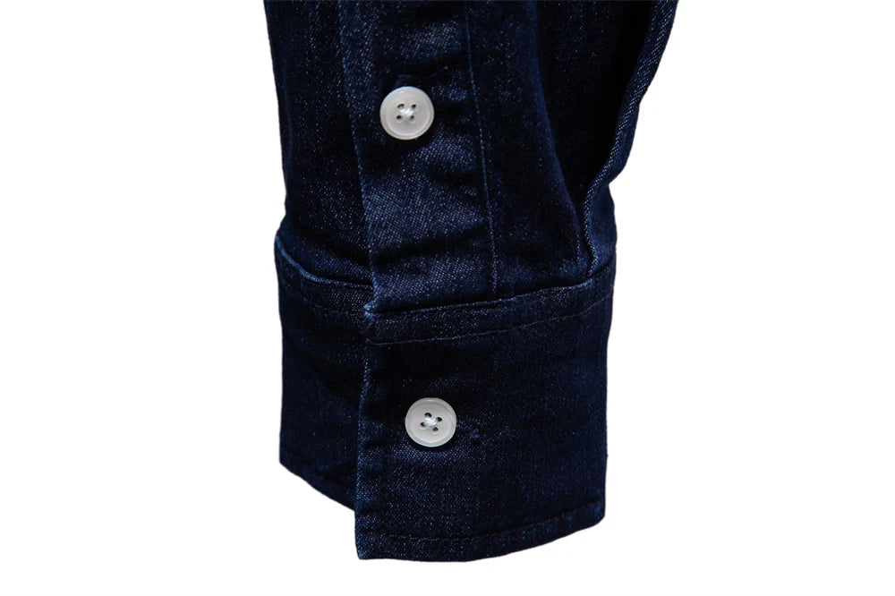 2023 New Autumn Men's Denim Shirt Cotton Elastic Casual Social Design Double Pockets Slim Jeans Shirts for Men