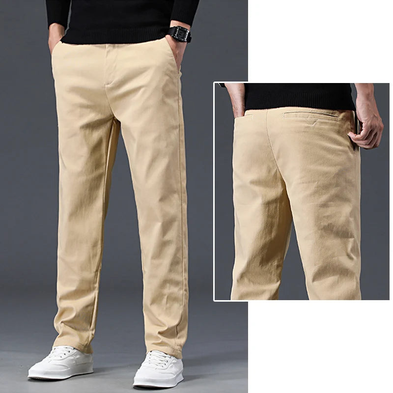 High Quality Men Versatile Casual Pants Fashion Khaki Dark-blue Street Trousers Comfortable Concise Business Straight Leg Pants