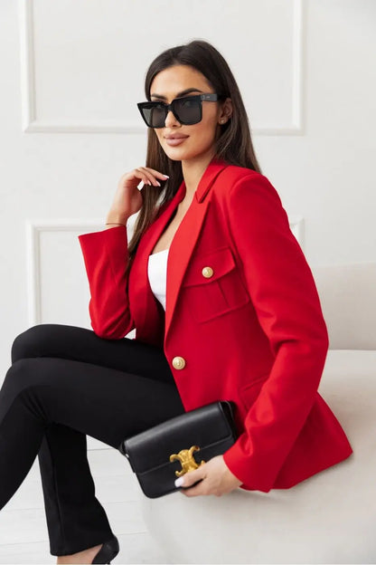 Women's Long-sleeved Double-breasted Solid Color Suit Jacket