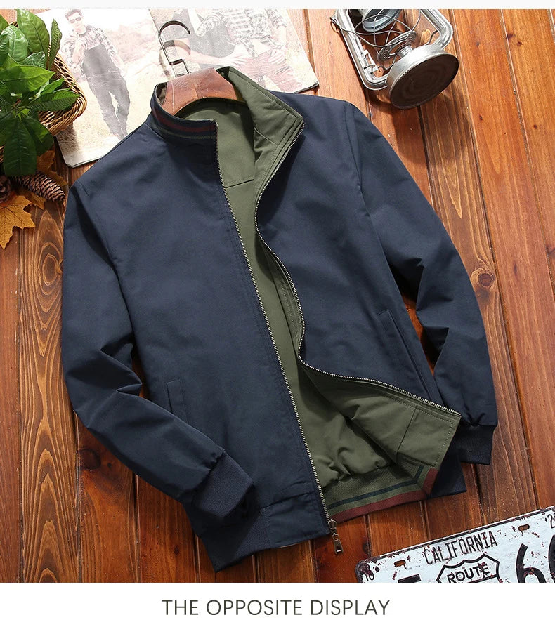 2025 Spring  Autumn Men Jacket New Mens Double Sided Wear Stand Collar Casual Jacket Youth Trend Jacket for Men Clothing