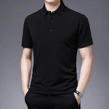 2024 Men's New Solid Color Business Casual POLO Shirt Summer Fashion Casual Short Sleeve Comfortable and Breathable Top