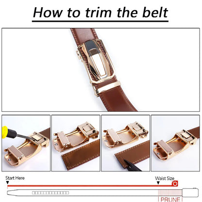 Men Belt Genuine Leather Cow Strap Automatic Belt Sports Car Brand Fashion Automatic Buckle Waist Strap Black Male Belts for Men