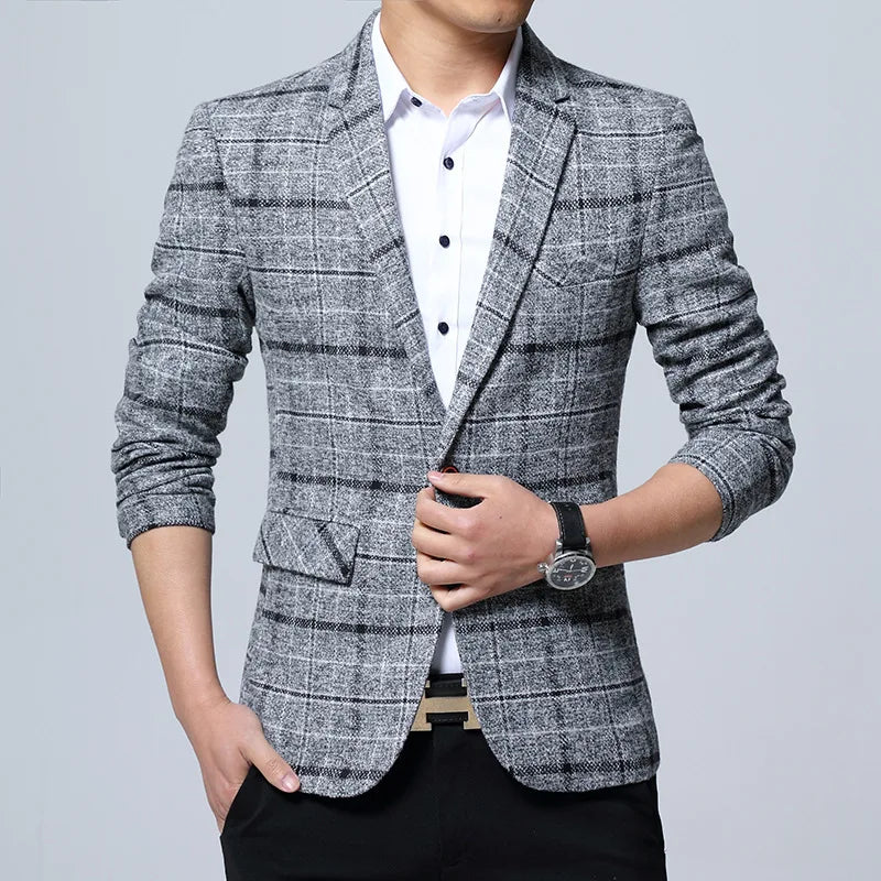 New Men Blazers 5XL Spring British Style Plaid Male Slim Fat Business Casual Blazer Coat Men Suit Jacket Men Blazer Slim Fit