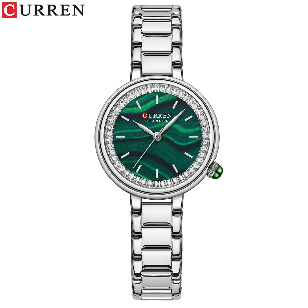 CURREN Luxury Brand Women's Wristwatches with Starry Sky Dial Stainless Steel Band Quartz Watches Ladies Rhinestones Clock