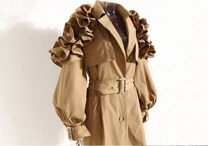 Lautaro Spring Autumn Long Black Khaki Trench Coat for Women Belt Elegant Chic Stylish Luxury Designer Clothes Runway Fashion