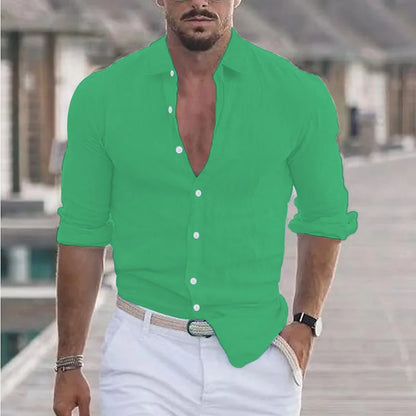 Fitness Desert Spring And Autumn Weiyi Beach Men's Solid Color Shirt Single Row Button Shirt Summer Beach Fashion Casual Shirt