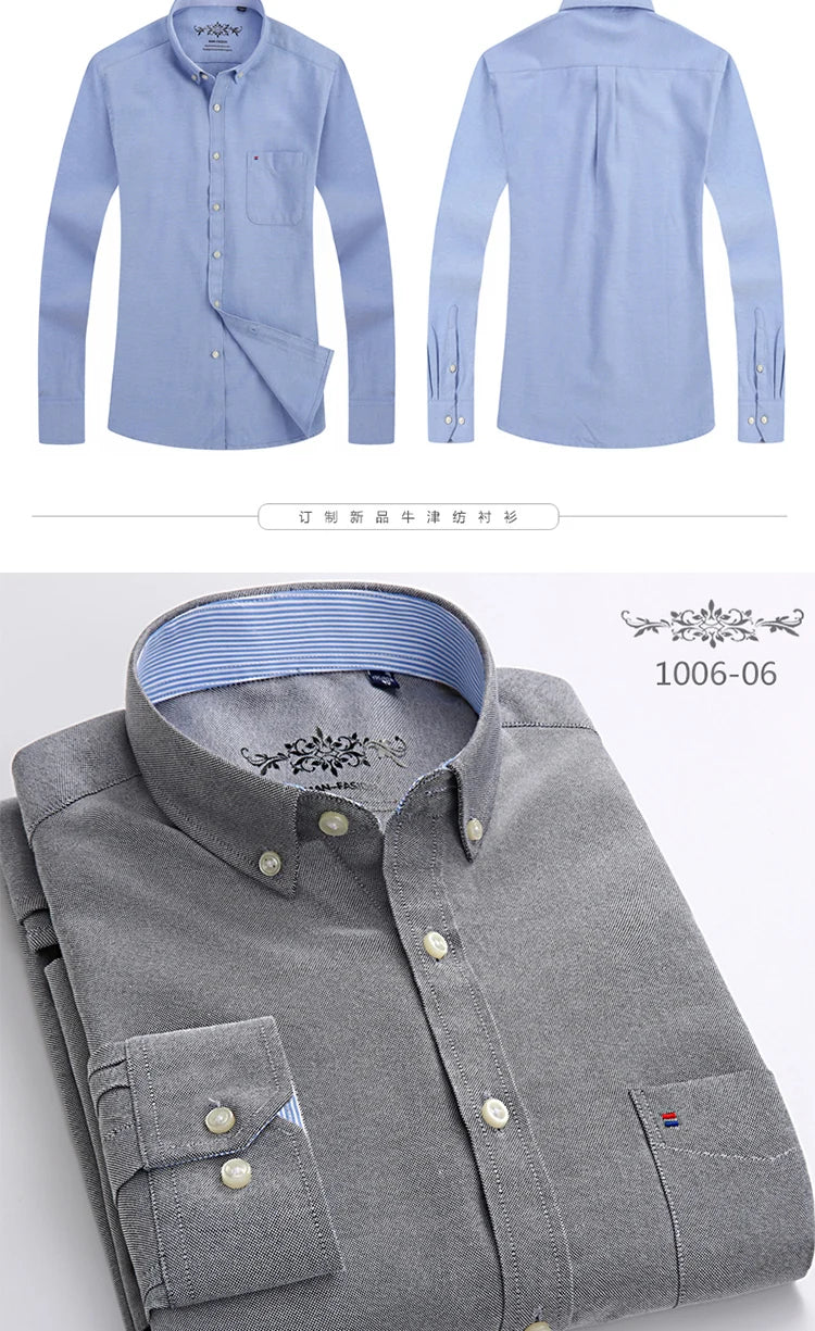 New in shirt Cotton long-sleeve shirts for men slim fit formal plain tops single pocket solid color office tops fashion clothes