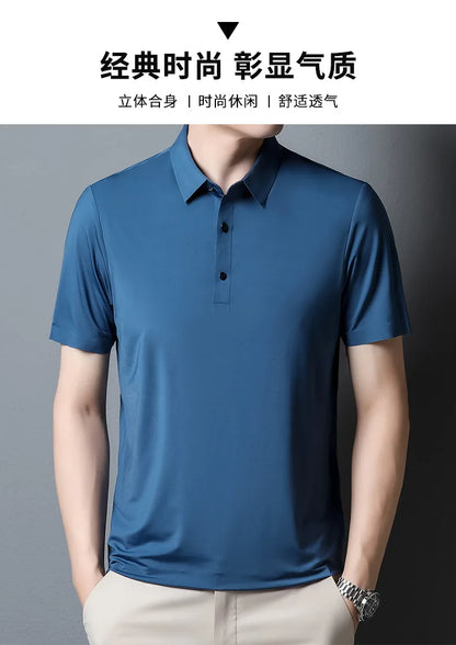 2023 Summer New Fashion Men's Solid Color Short-sleeved T-shirt Ice Silk Breathable Men's Business Casual Polo Shirt