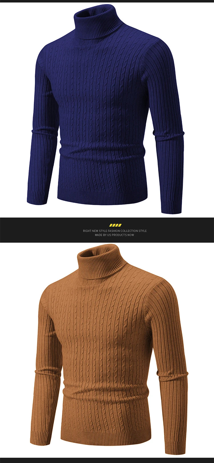 New Men's Turtleneck Sweater Casual Men's Knitted Sweater Warm Fitness Men Pullovers Tops