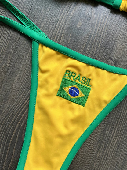 RUOTONSEPT Sexy Embroidery Brasil Flag Contrast Split Bikini Set Women Swimwear Patchwork Swimsuit Hottie Outfit SummerBeachwear