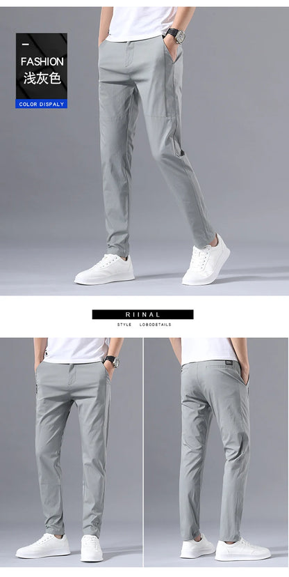 2025 Men's Casual Pants Slim Fit Stretch Classic Chino Trouser Male Stretch Elastic Korean Summer Dress Ice Light Thin Business