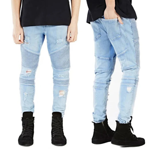 Men Skinny Jeans Men Runway Slim Racer Biker Jeans Strech Hiphop Jeans For Men Y2036