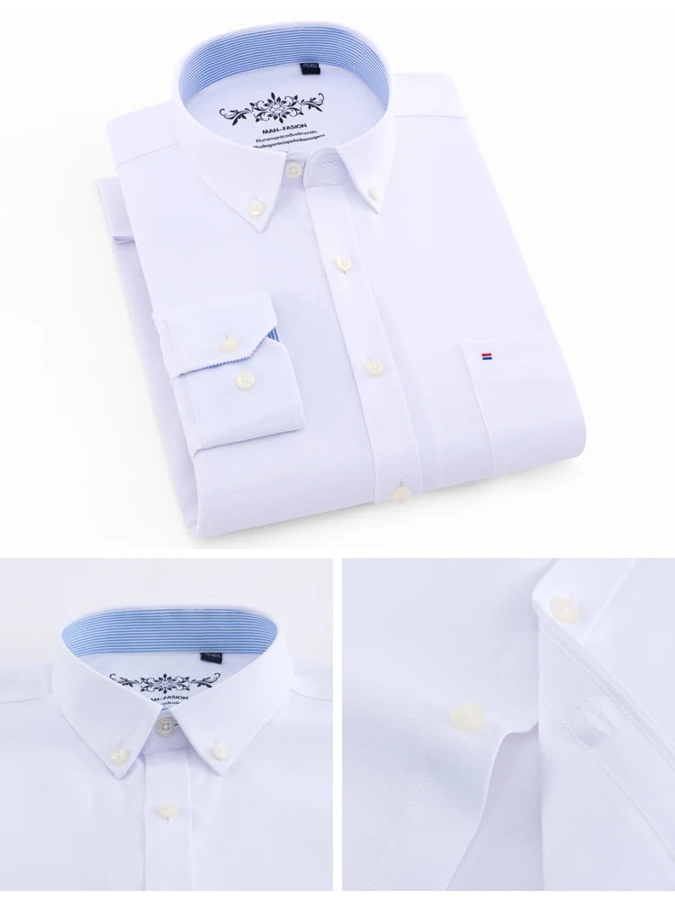 Men's Stylish Cotton Blend Solid Shirt, Formal Breathable Lapel Regular-fit Button Up Long Sleeve Shirt For Business Activities