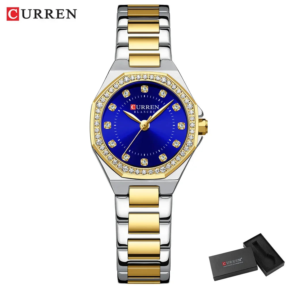 CURREN Original Diamond Watch for Women Fashion Elegant Stainless Steel Waterproof Quartz Wristwatch Luxury Ladies Dress Watches