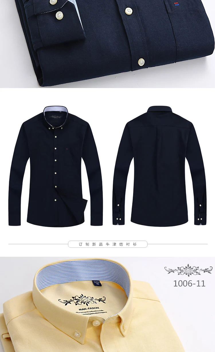 New in shirt Cotton long-sleeve shirts for men slim fit formal plain tops single pocket solid color office tops fashion clothes