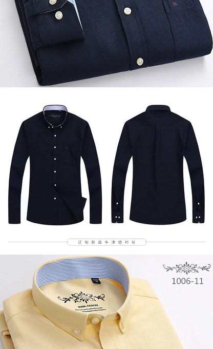 New in shirt Cotton long-sleeve shirts for men slim fit formal plain tops single pocket solid color office tops fashion clothes