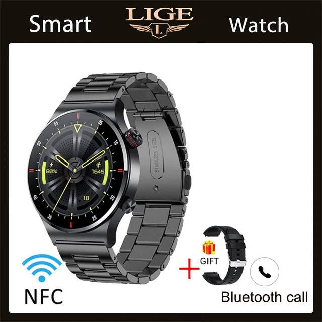 LIGE ECG+PPG Bluetooth Call Smart Watch 2023 Men AMOLED Full Touch Sports NFC Watches Men Smartwatch Waterproof For Android Ios