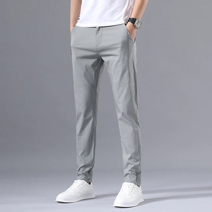 2025 Men's Casual Pants Slim Fit Stretch Classic Chino Trouser Male Stretch Elastic Korean Summer Dress Ice Light Thin Business