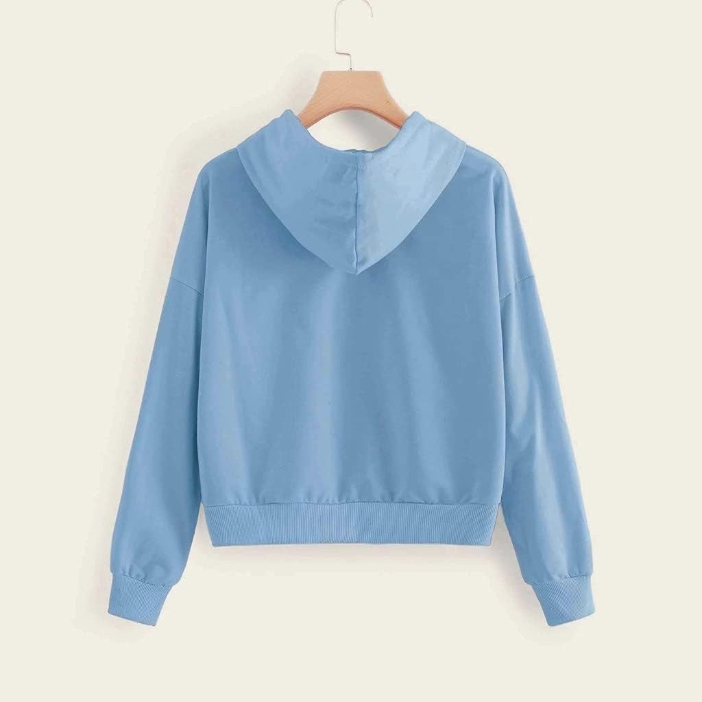 Chic Blue Cropped Hoodie for Women - Stylish Zip-Up Long Sleeve Pullover Sweatshirt