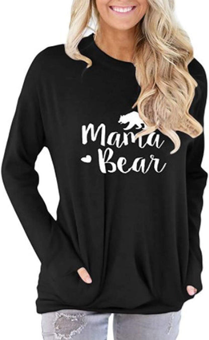 Long Sleeve Sweatshirt for Women Mama Bear Printed Pullover Hoodie Tunic Top