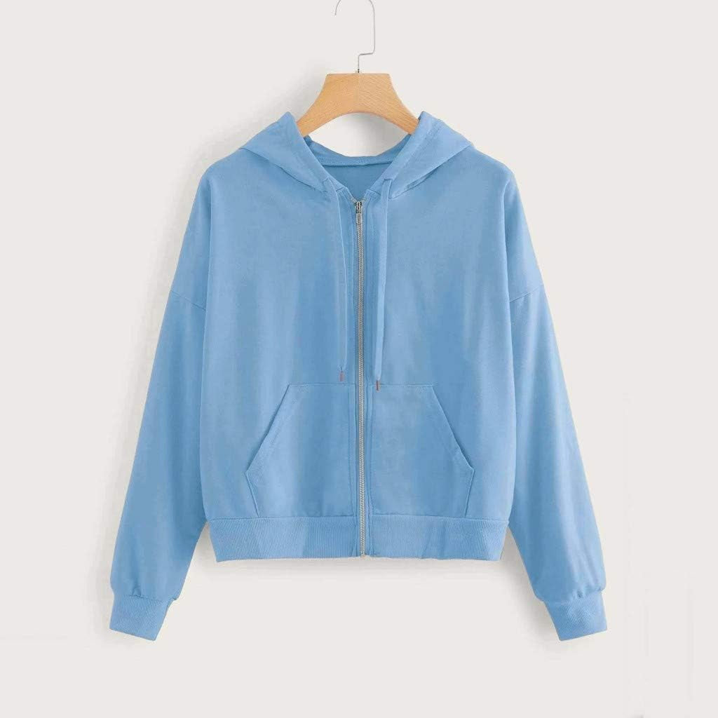 Chic Blue Cropped Hoodie for Women - Stylish Zip-Up Long Sleeve Pullover Sweatshirt