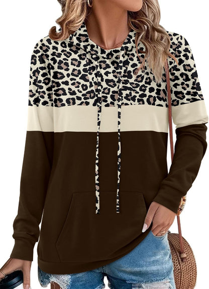 Chic  Camo Leopard Print Hoodies for Women - Stylish Pullover Sweatshirt with Drawstring and Pocket